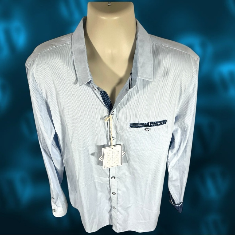 Craft + Flow Men's Sky Good Stripe W584 Blue Striped Shirt Size XL - Picture 14 of 16